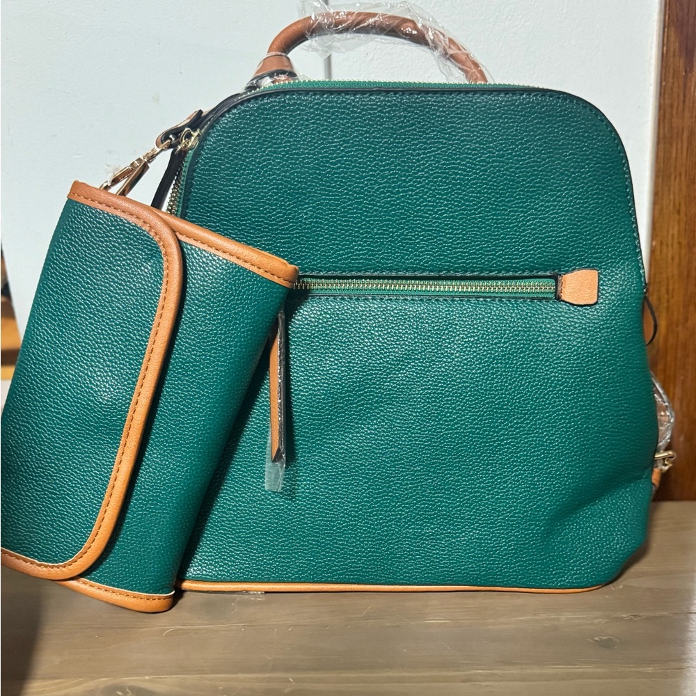 Stylish Teal Backpack with Tan Trim
